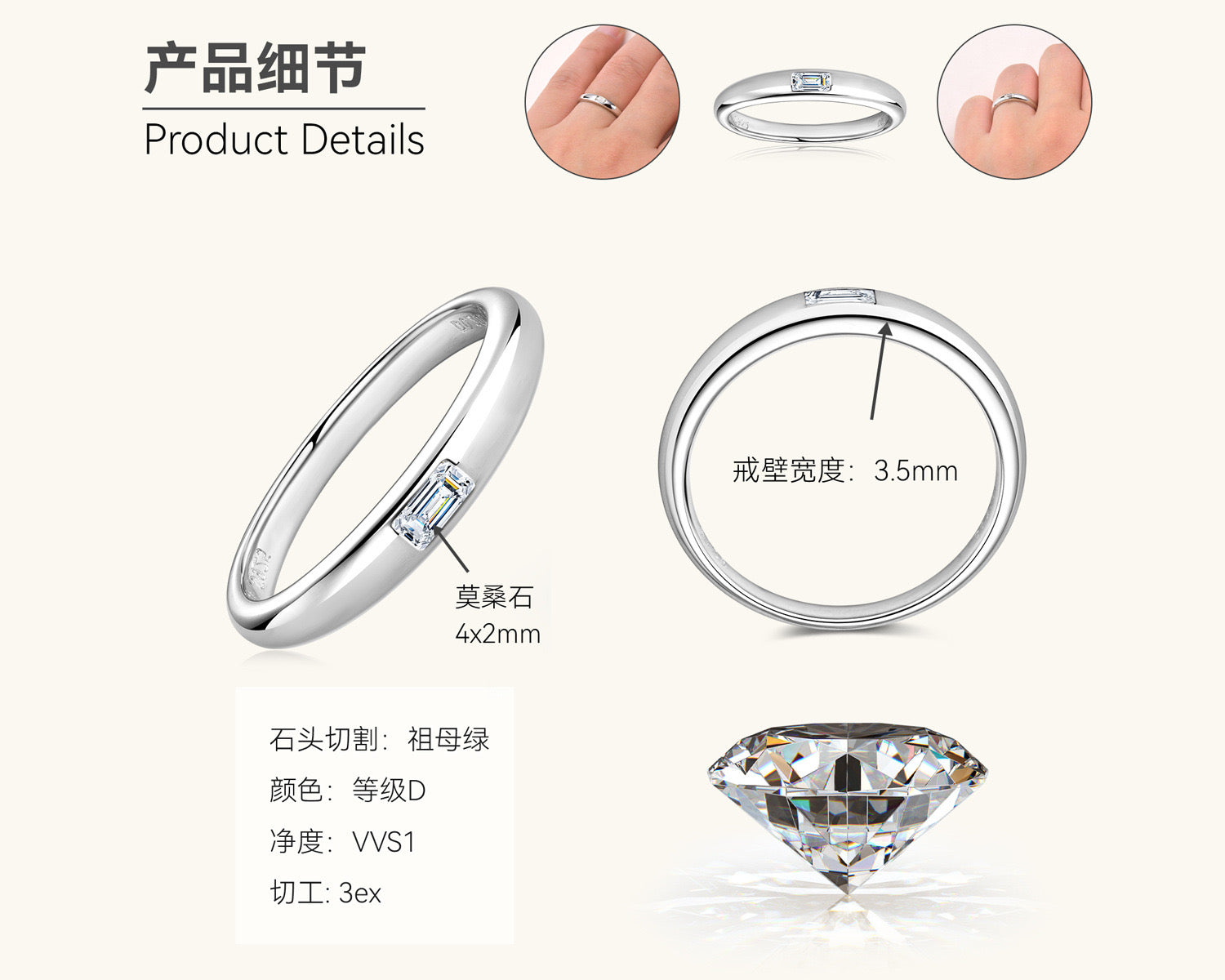 "Zen" 0.2CT Plain Solitaire Moissanite Ring Band S925