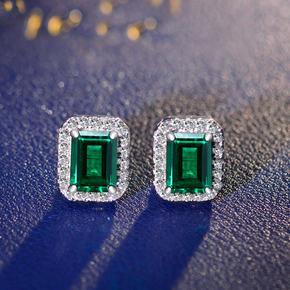 “Jade" 2ct Emerald Cut Lab-Grown Emerald Earrings
