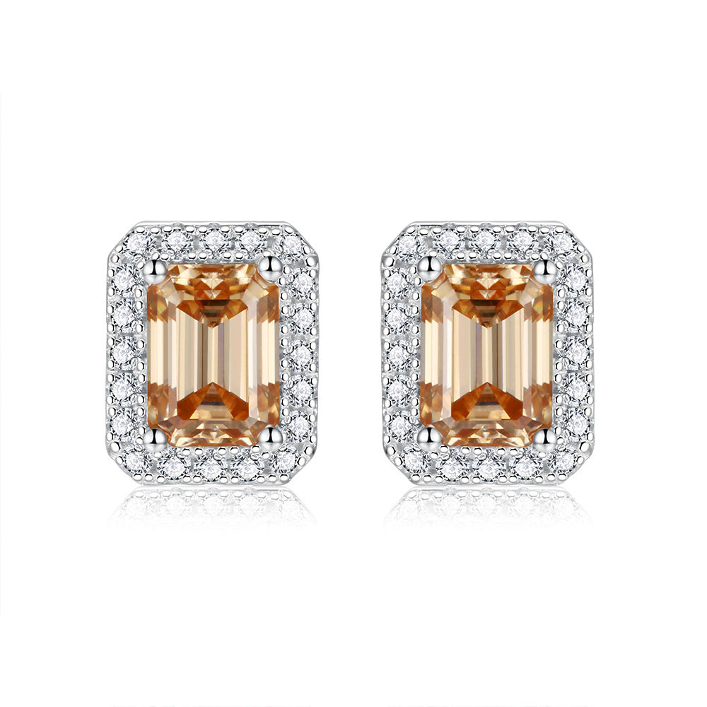 1ct Emerald Cut Moissanite Earring Studs with Halo (6 colors)