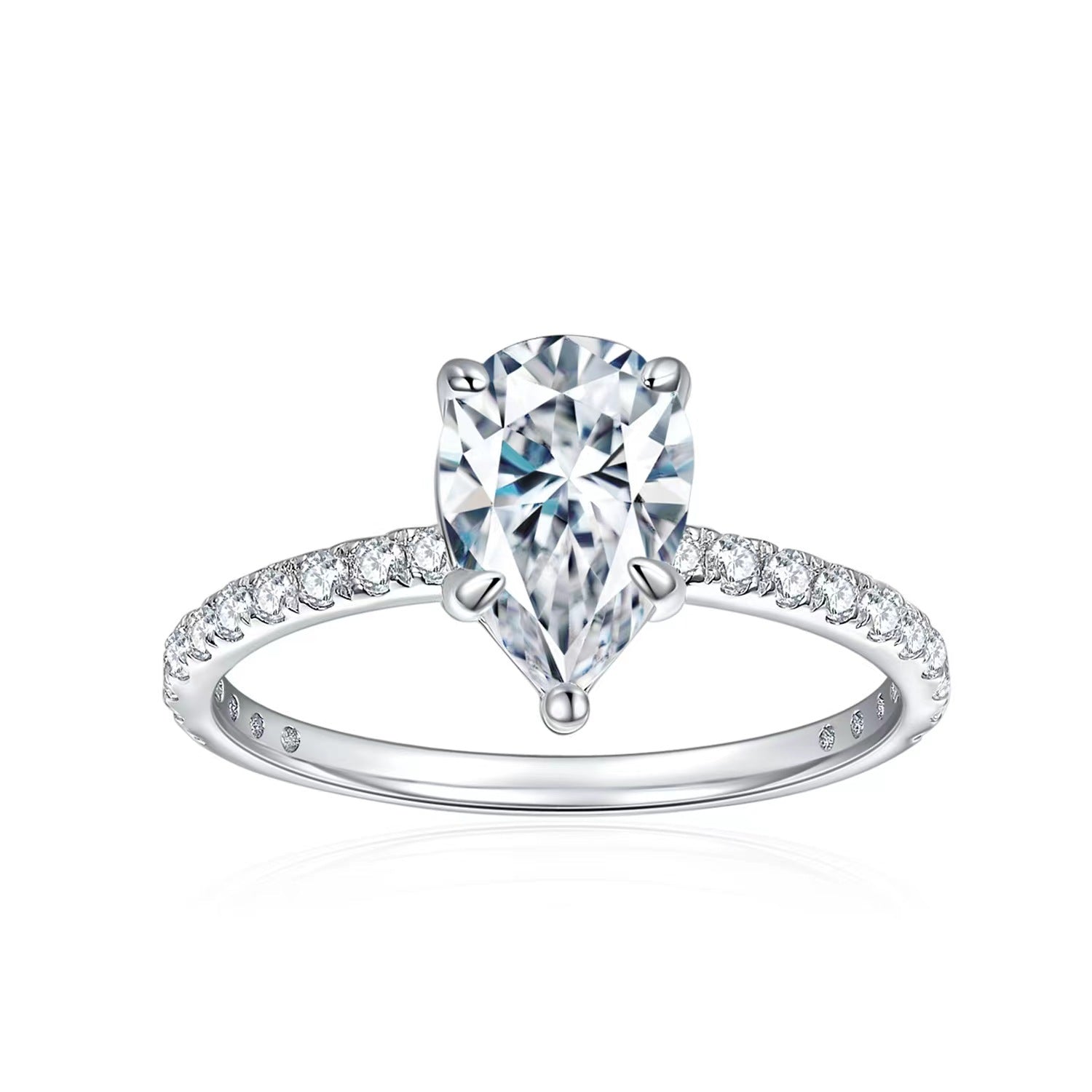 "Raindrop" Solitaire 1.5ct/2ct Pear Cut Moissanite Engagement Ring