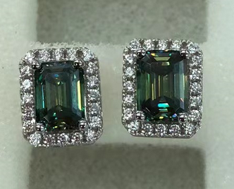 1ct Emerald Cut Moissanite Earring Studs with Halo (6 colors)