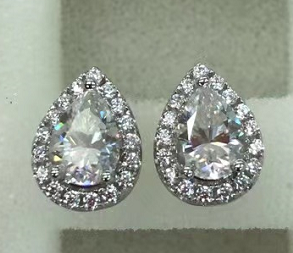 1ct Pear Cut Moissanite Earring Studs with Halo (4 colors)