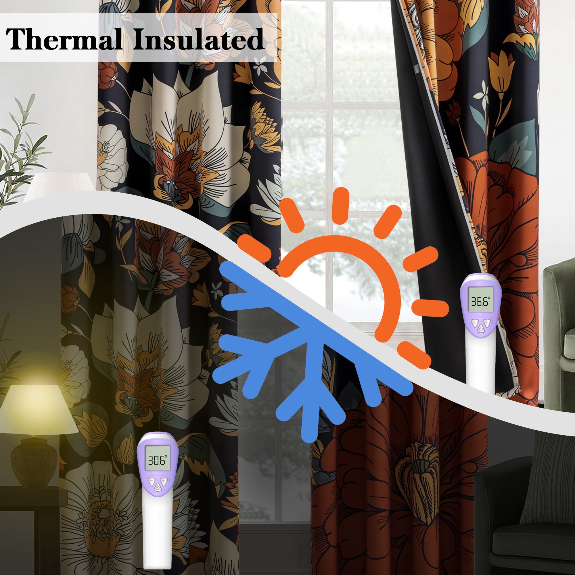 Black Boho Floral 100% Blackout Curtains for Bedroom 84 inch Long 2 Panels Mid Century Botanical Black Out Curtains for Living Room Grommet Thermal Insulated Room Darkening Window Drapes