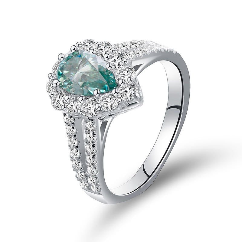 Farbenfroher Moissanit - „Julia“ 1 Karat Moissanitring im Birnenschliff