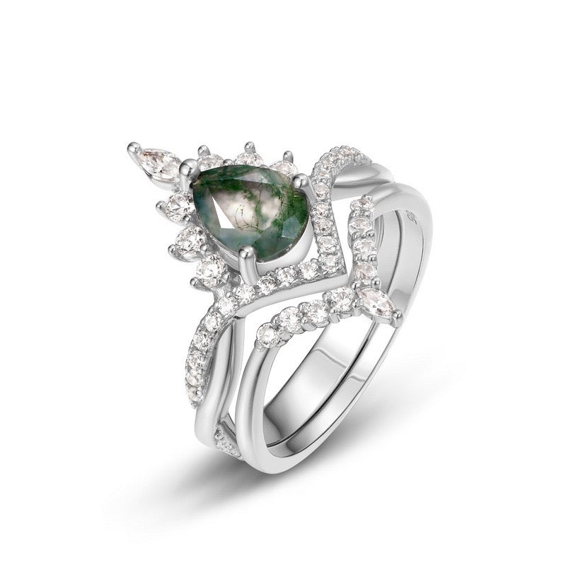 "Layla" Moss Agate Moissanite Ring S925