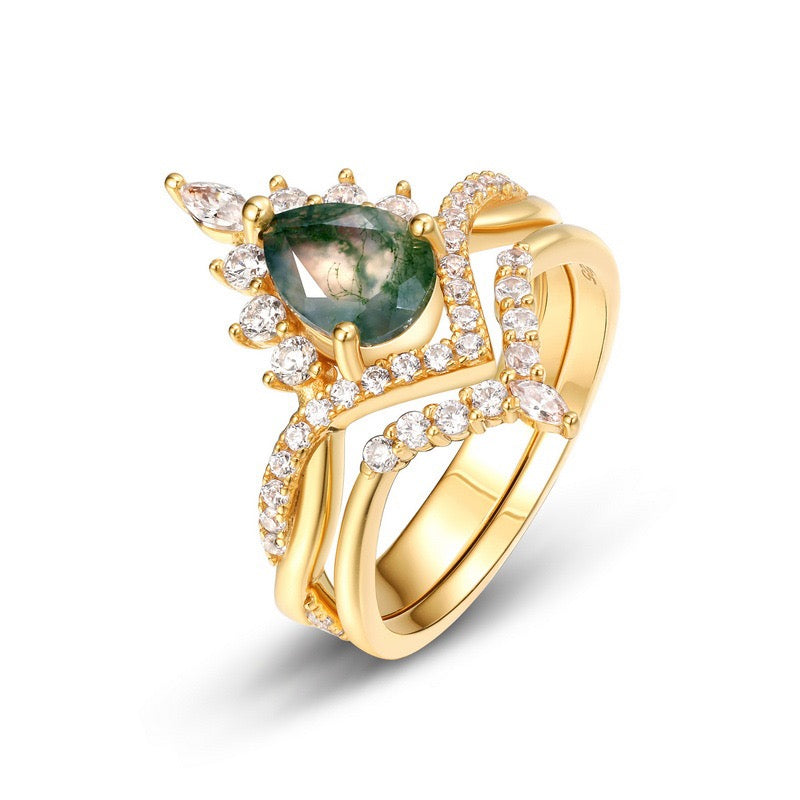 "Layla" Moss Agate Moissanite Ring S925
