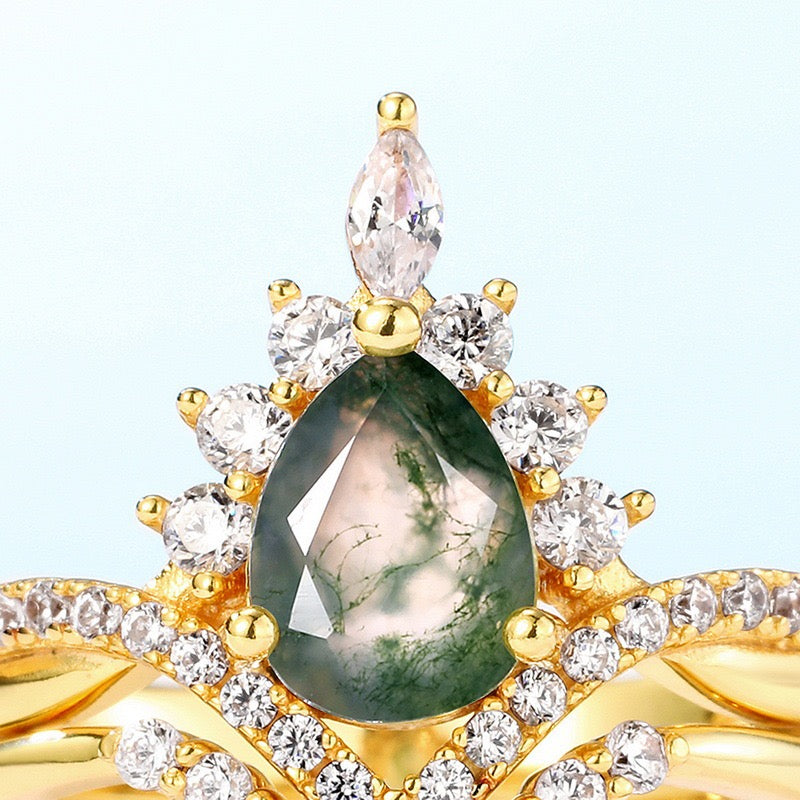 "Layla" Moss Agate Moissanite Ring S925