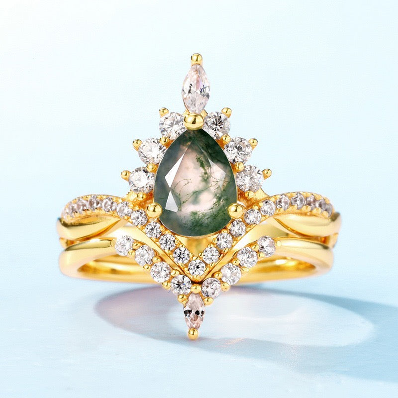 "Layla" Moss Agate Moissanite Ring S925
