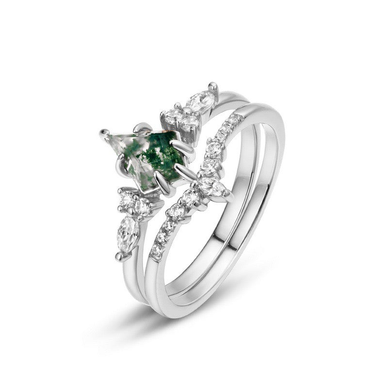 "Sura" Moss Agate Moissanite Ring S925