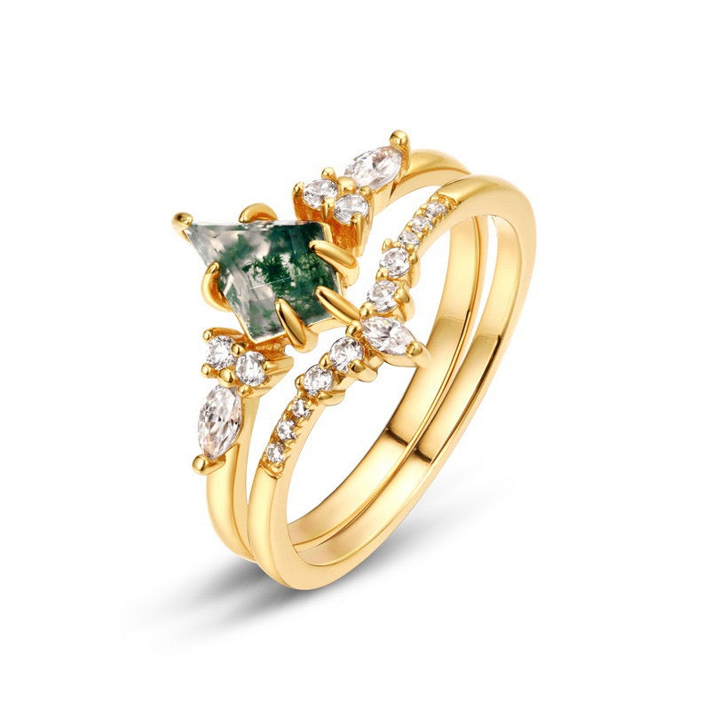 "Sura" Moss Agate Moissanite Ring S925