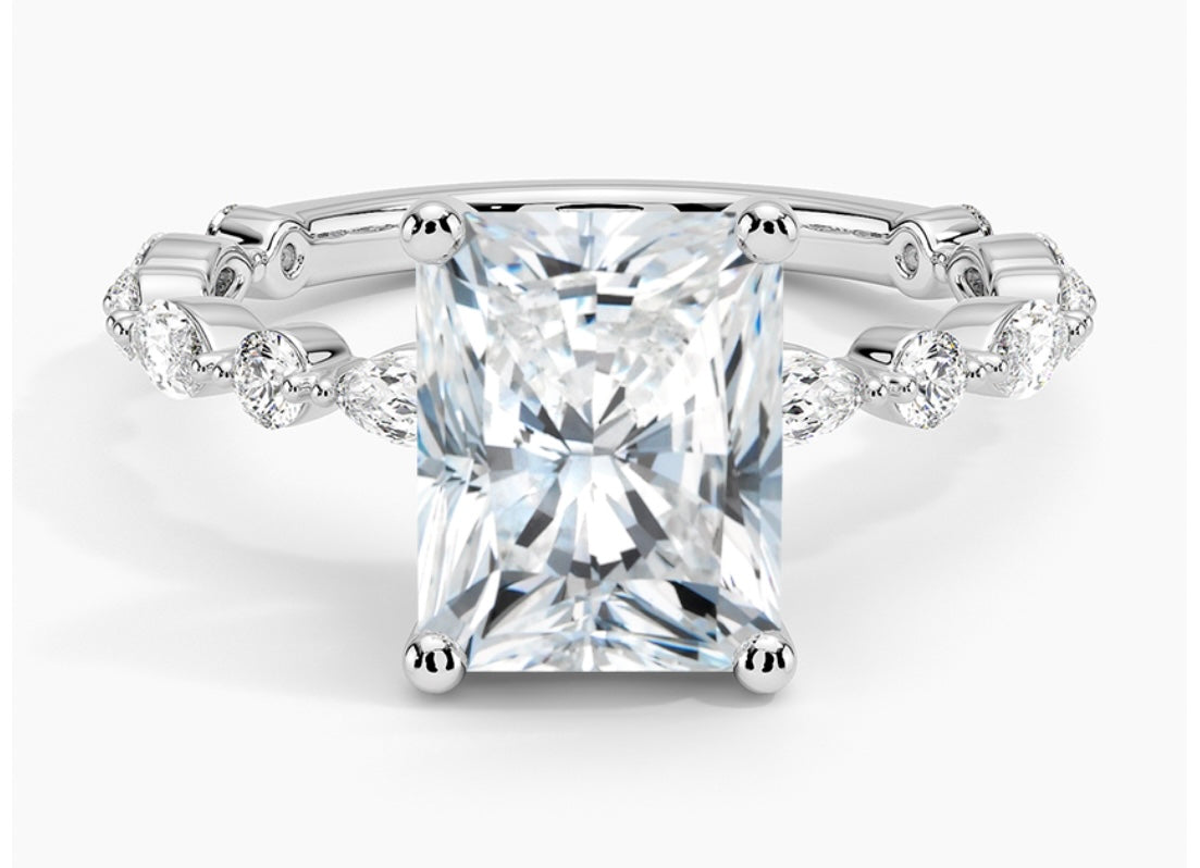 "Katy" 4ct Radiant Cut Full Moissanite Bubble Ring band S925