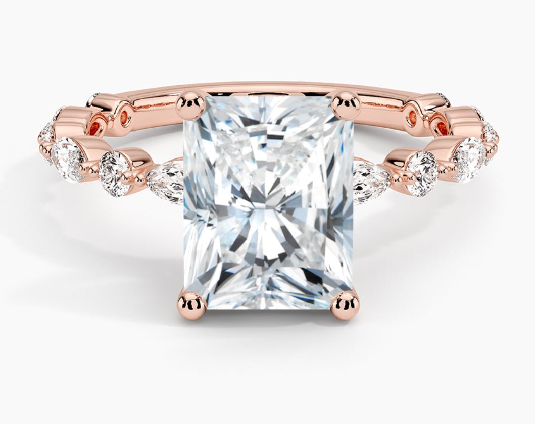 "Katy" 4ct Radiant Cut Full Moissanite Bubble Ring band S925