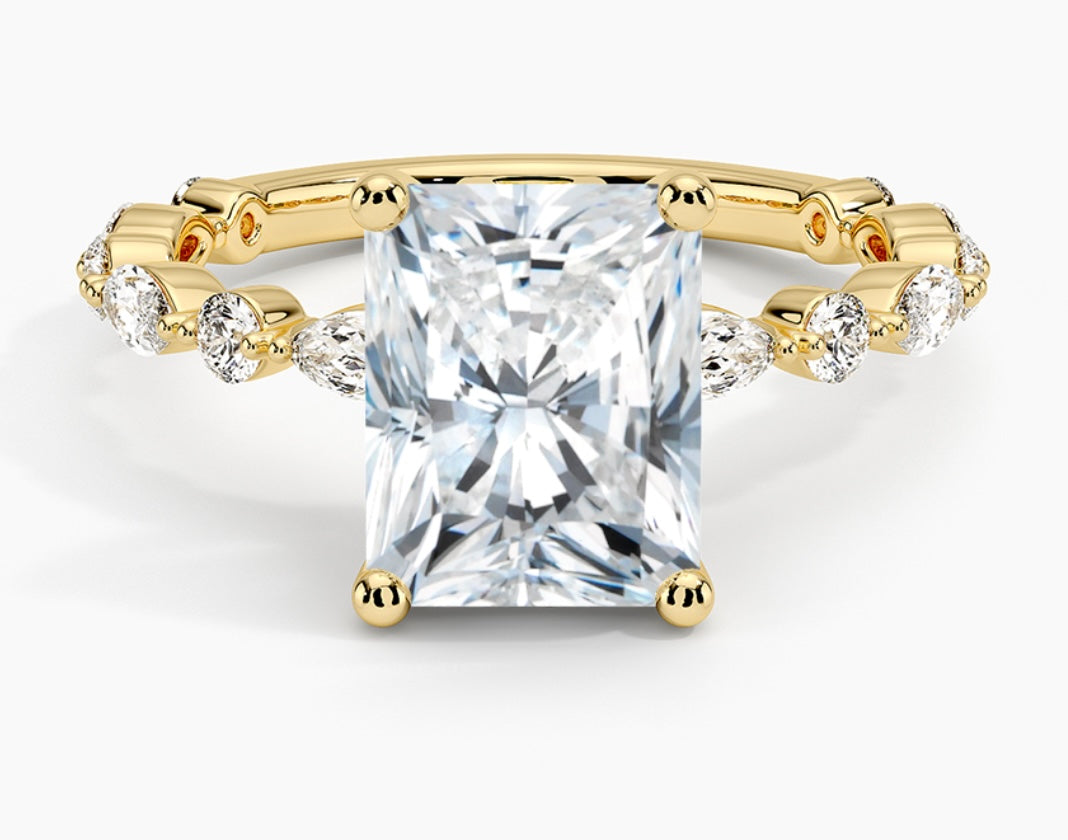 "Katy" 4ct Radiant Cut Full Moissanite Bubble Ring band S925