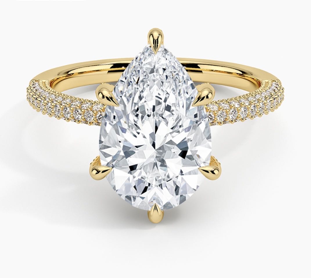 "Kara" 6ct Pear French Pave Band Moissanite S925