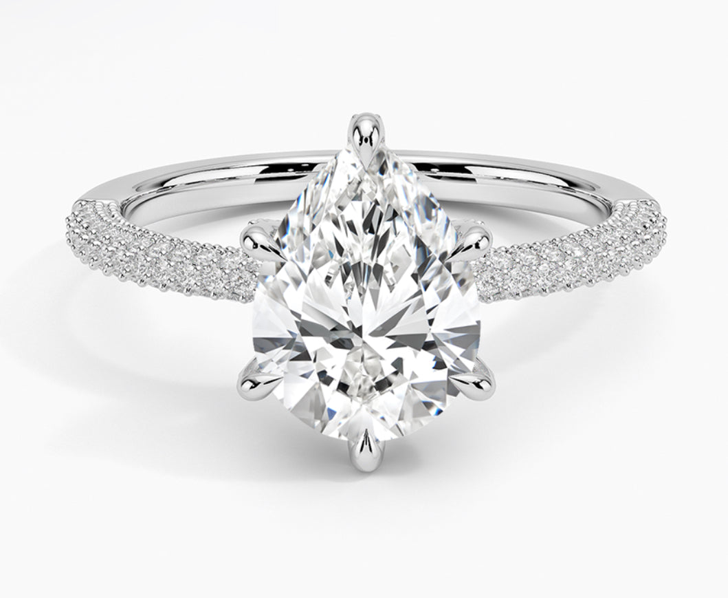 "Kara" 6ct Pear French Pave Band Moissanite S925