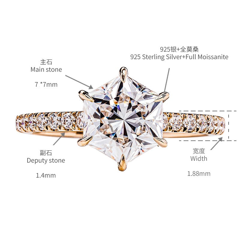 "Hexagon" 2ct Hexagon Cut Moissanite Ring S925