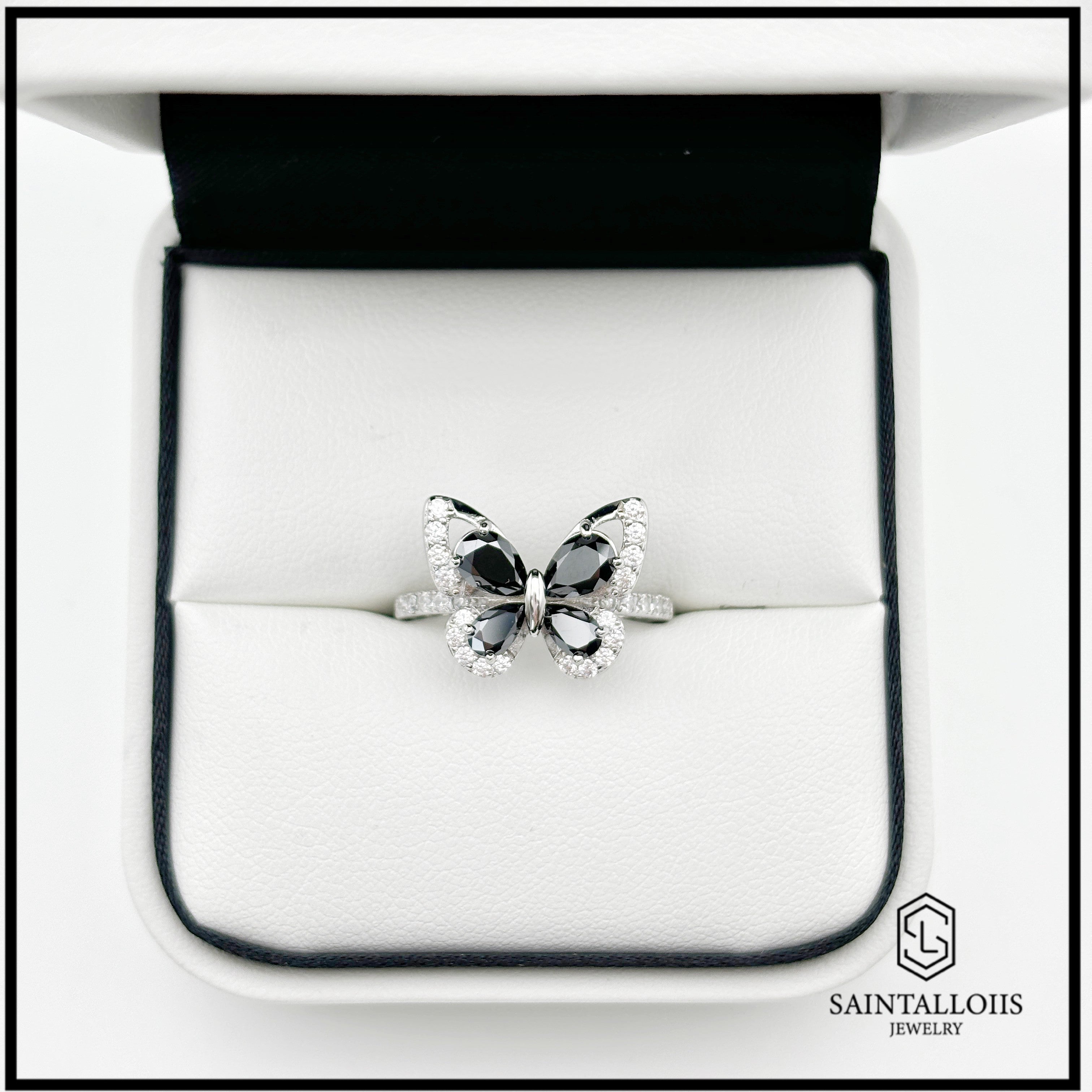 "Butterfly" Pear Cut Black Moissanite Ring