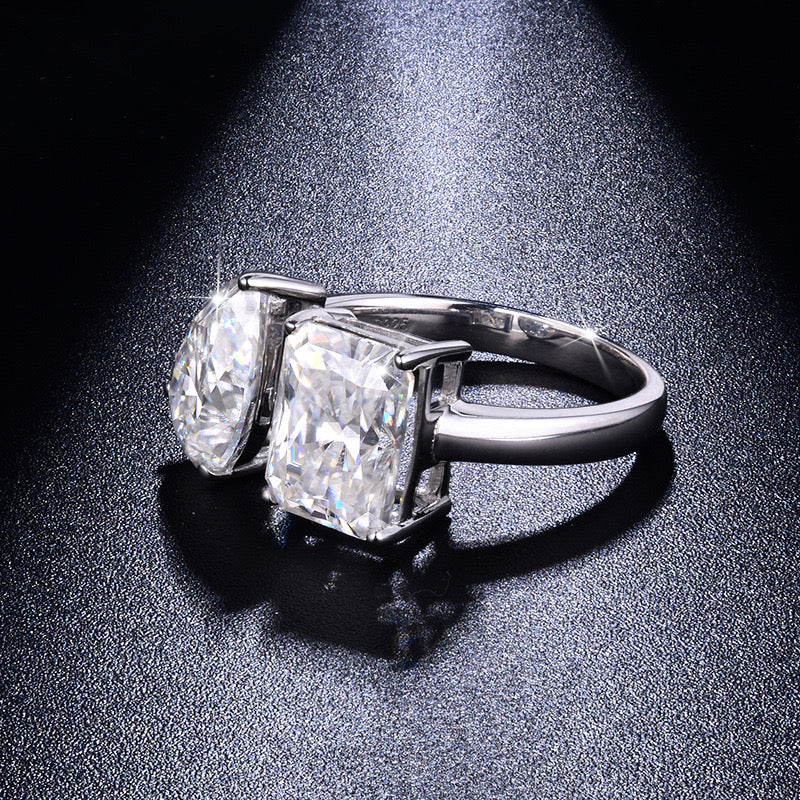 "Hana" 3ct+3ct Pear/Emerald/Radiant Toi Et Moi Moissanite Ring S925