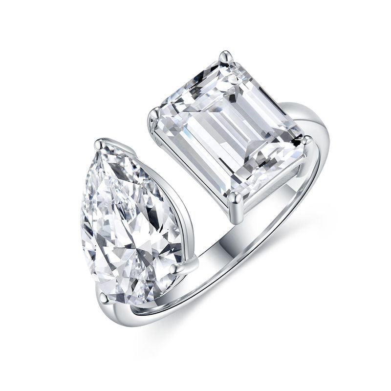 "Hana" 3ct+3ct Pear/Emerald/Radiant Toi Et Moi Moissanite Ring S925