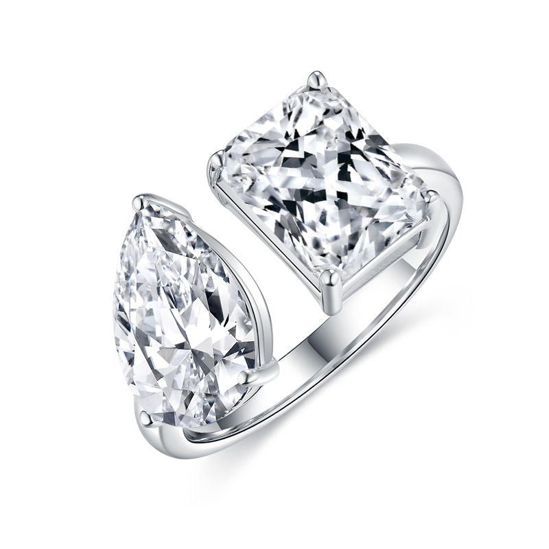 "Hana" 3ct+3ct Pear/Emerald/Radiant Toi Et Moi Moissanite Ring S925