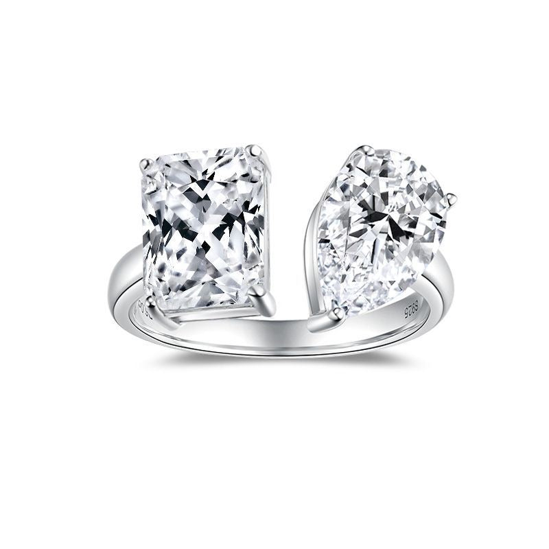 "Hana" 3ct+3ct Pear/Emerald/Radiant Toi Et Moi Moissanite Ring S925