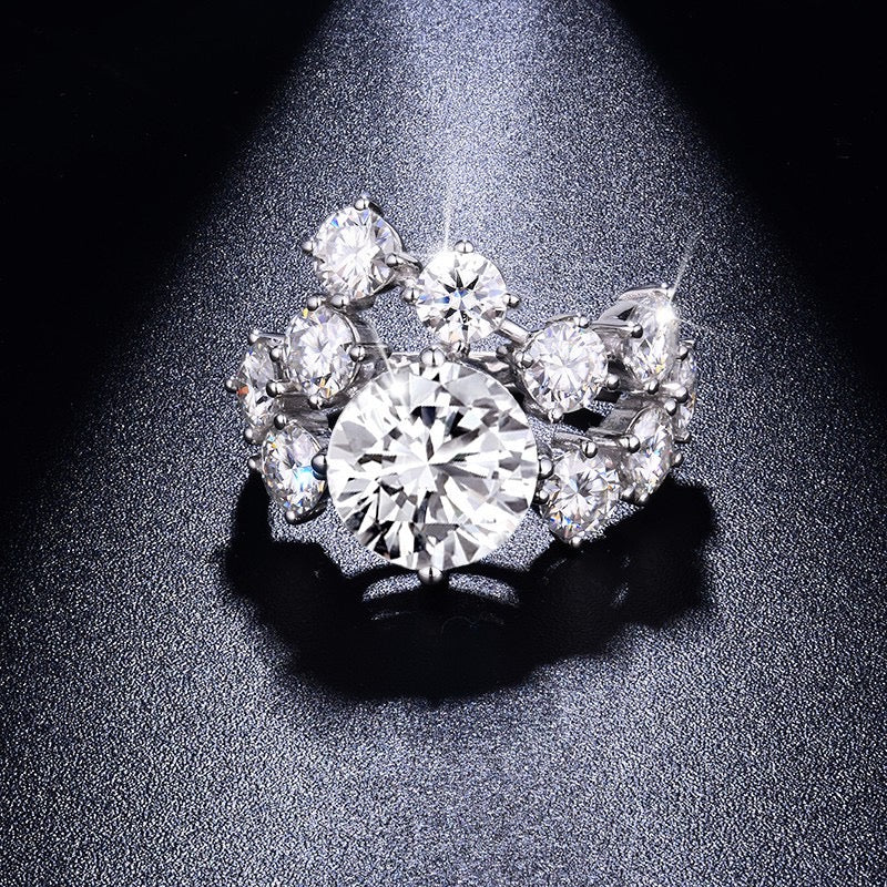 "Starry" 3ct+3ct runder brillanter Moissanit-Ehering S925
