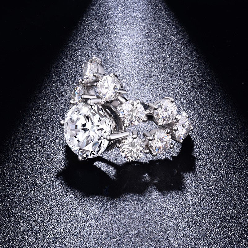 "Starry" 3ct+3ct runder brillanter Moissanit-Ehering S925