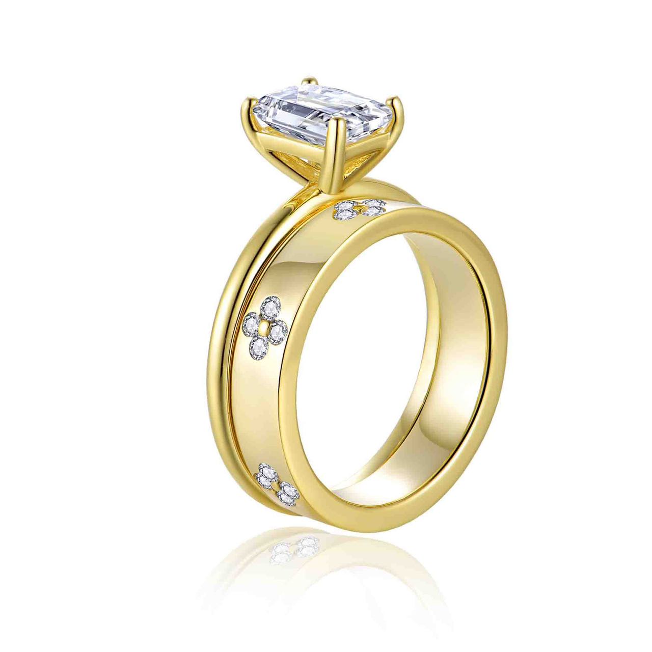 "Clover petal" Vintage Moissanite Engagement Ring Set s925