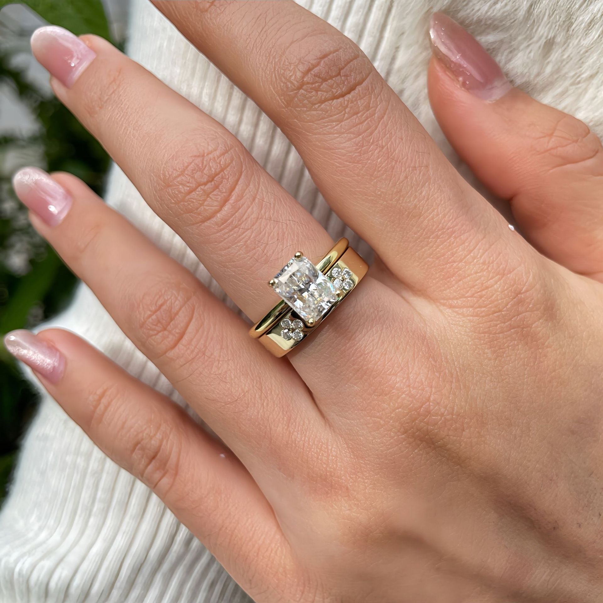 "Clover petal" Vintage Moissanite Engagement Ring Set s925