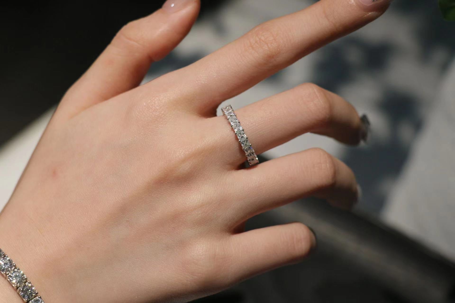 Pre ''JM'' Princess Cut Moissanite Band