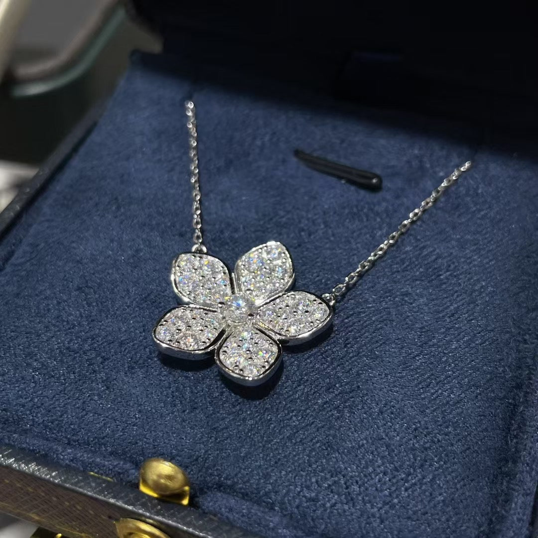Sakura Bloom Flower Moissanite Necklace