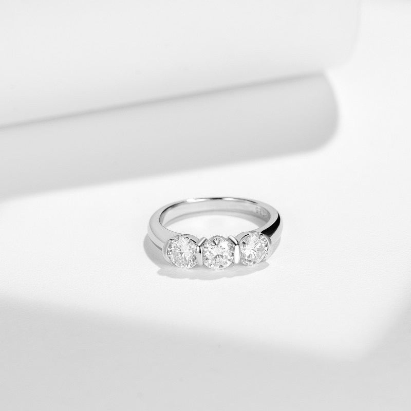 "Ivy" Three Stones Eternity Engagement Ring Band S925