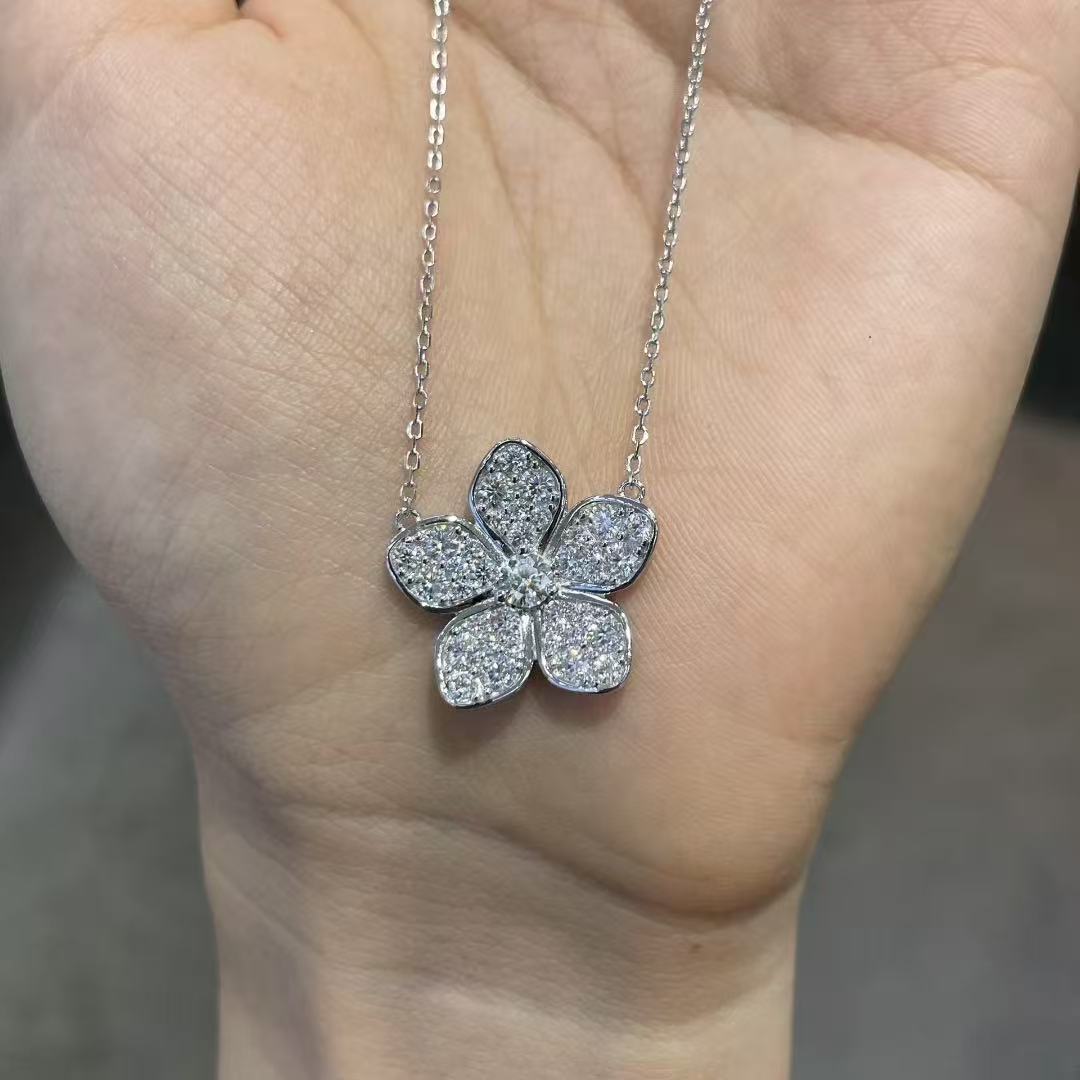 Sakura Bloom Flower Moissanite Necklace