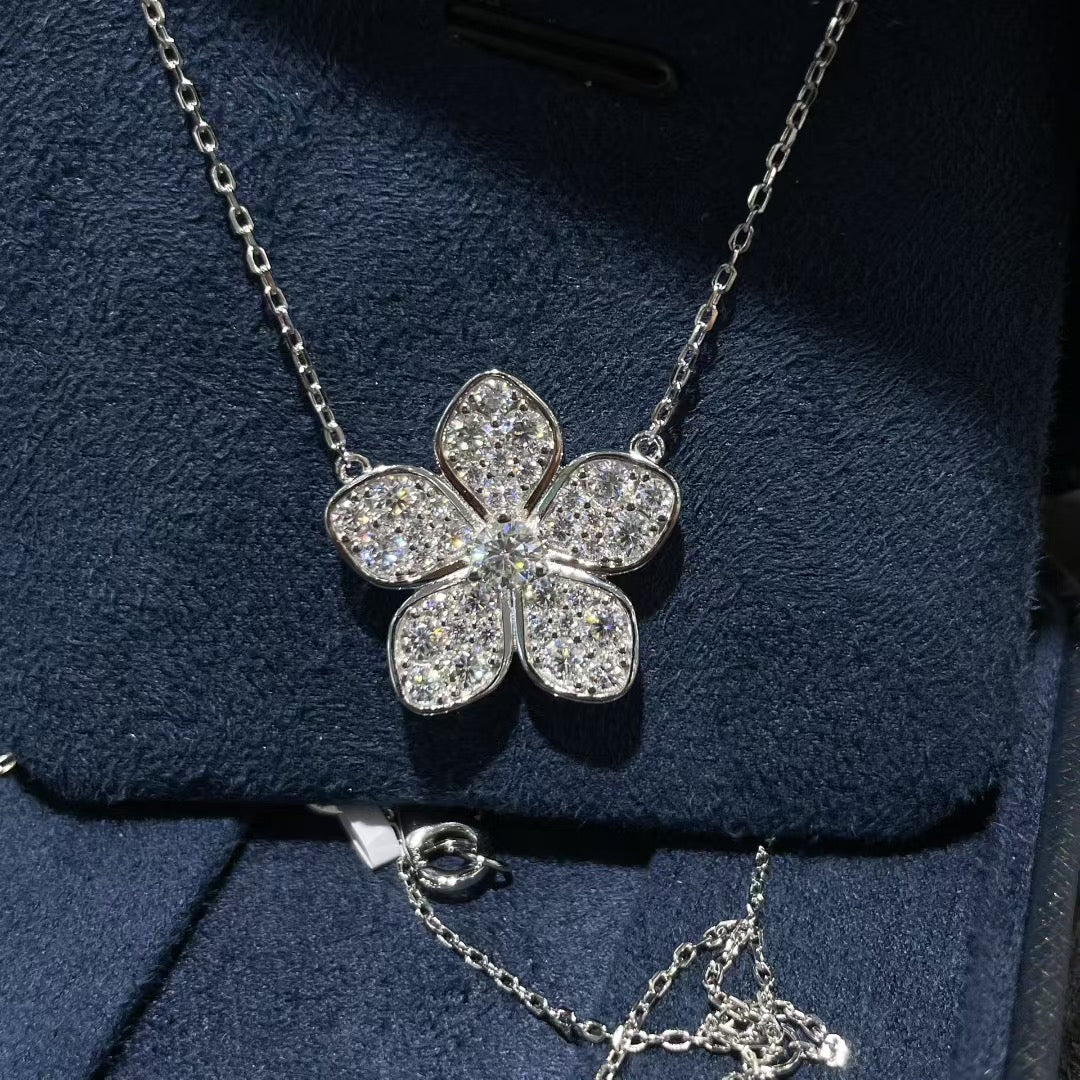 Sakura Bloom Flower Moissanite Necklace