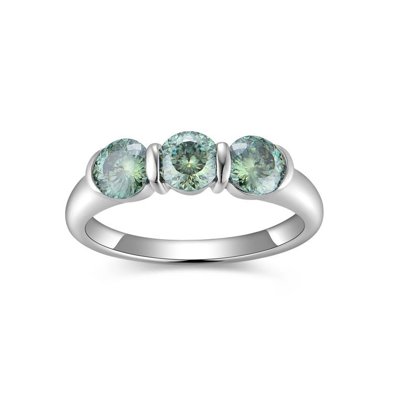 "Ivy" Three Stones Eternity Engagement Ring Band S925