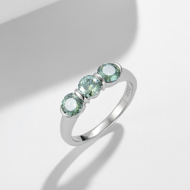 "Ivy" Three Stones Eternity Engagement Ring Band S925