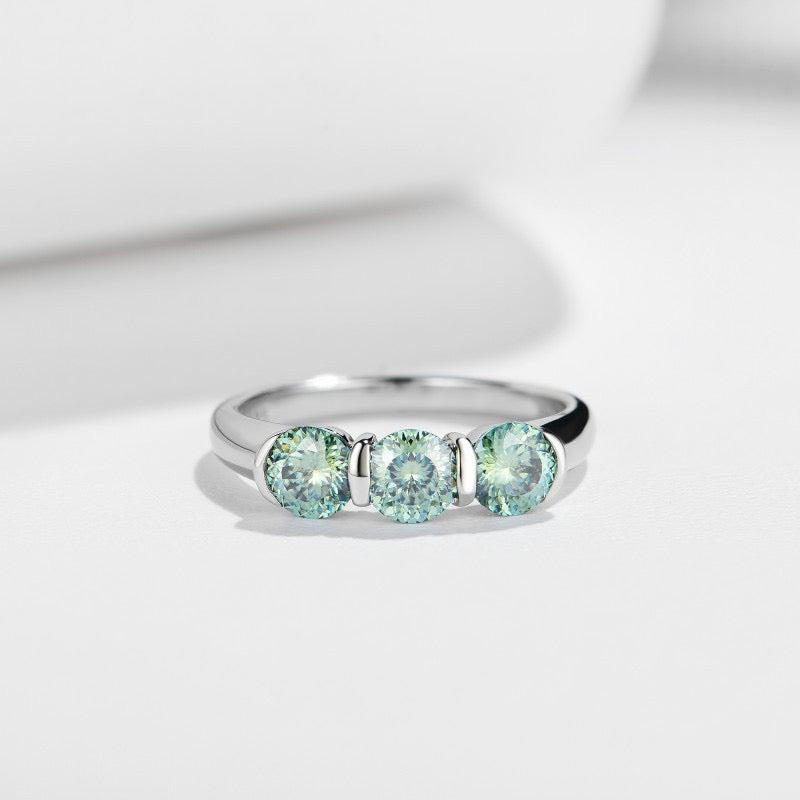 "Ivy" Three Stones Eternity Engagement Ring Band S925