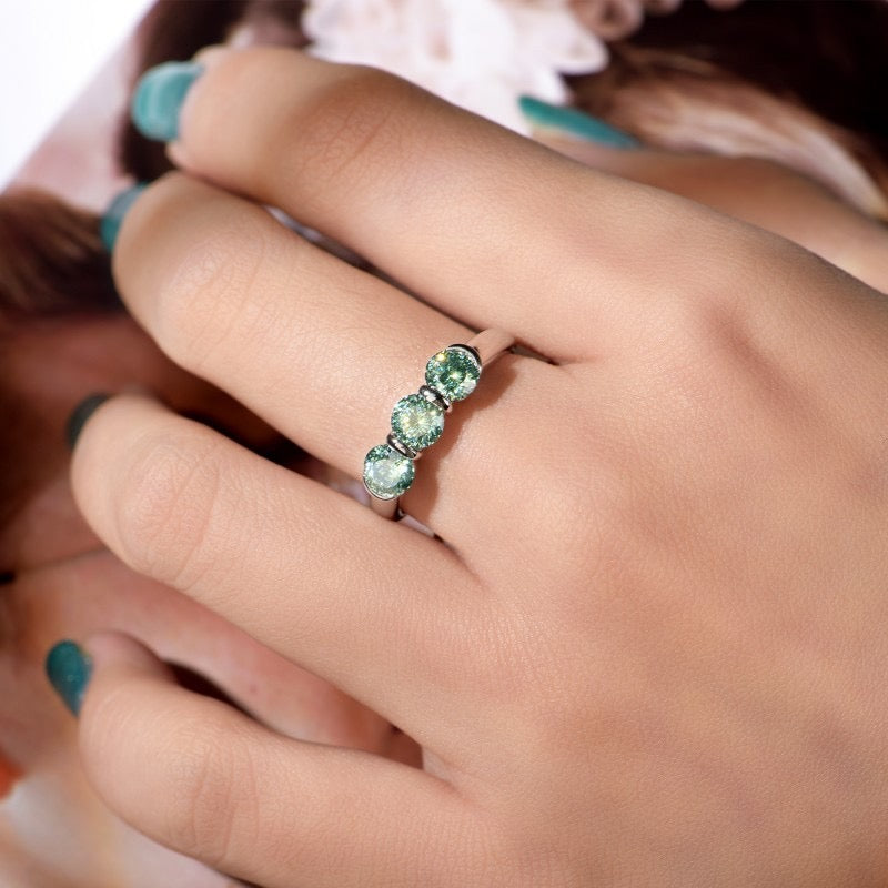 "Ivy" Three Stones Eternity Engagement Ring Band S925