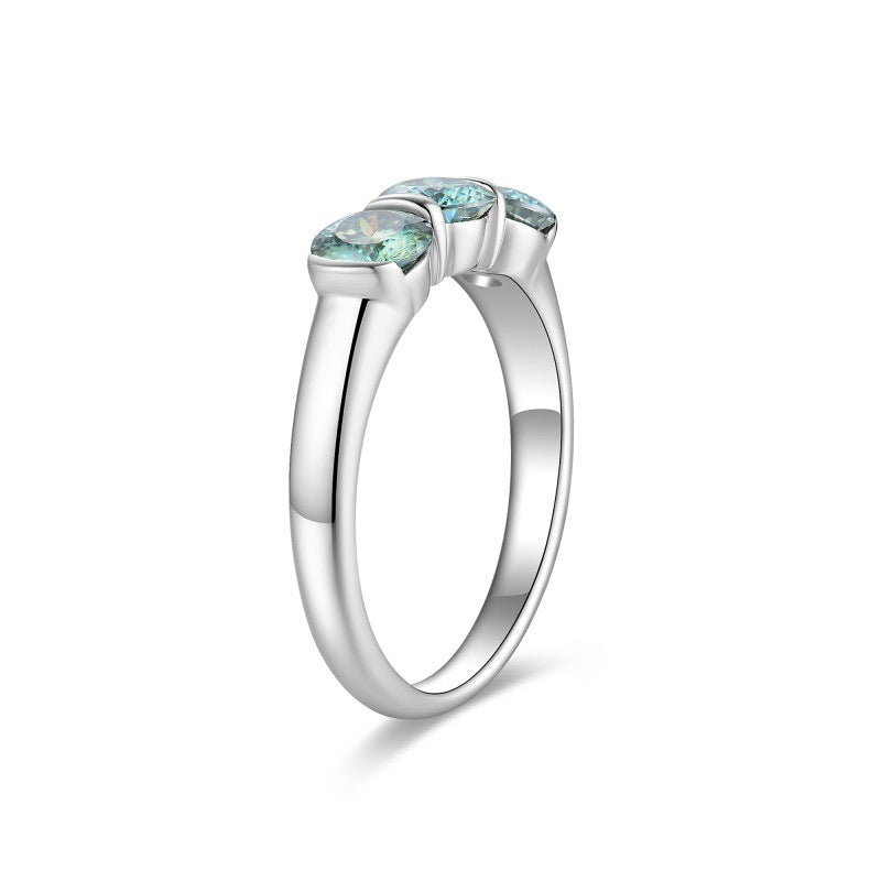 "Ivy" Three Stones Eternity Engagement Ring Band S925