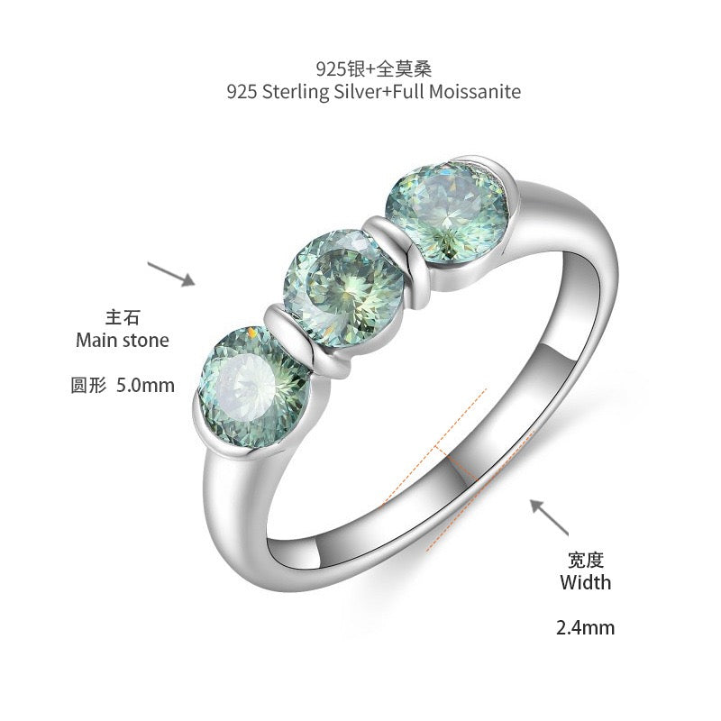 "Ivy" Three Stones Eternity Engagement Ring Band S925
