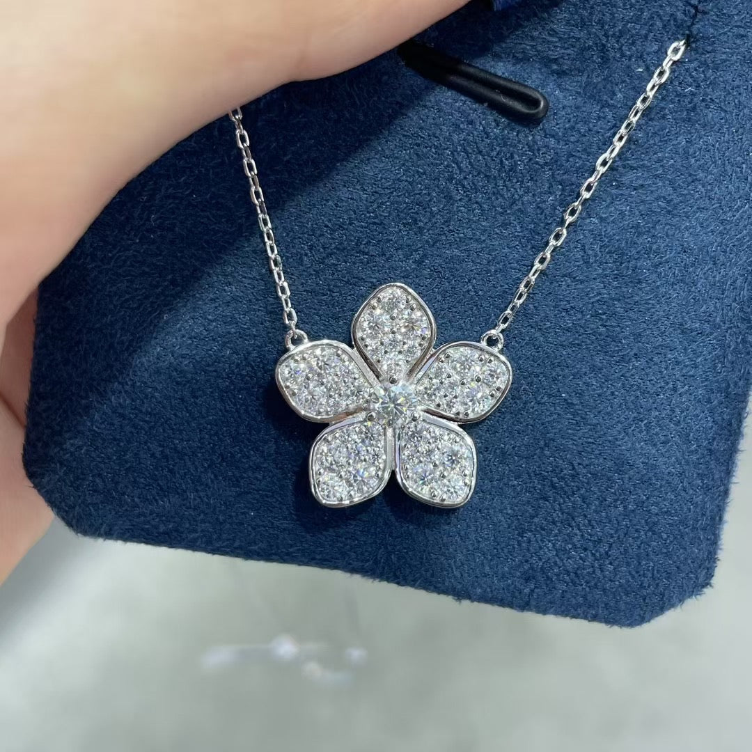Sakura Bloom Flower Moissanite Necklace