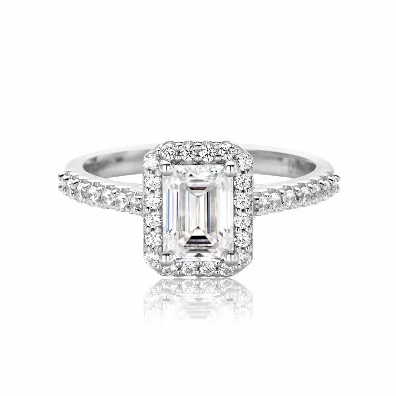 „Nora“ 1ct/2ct Smaragd-/Radaint-Schliff-Moissanit-Ring