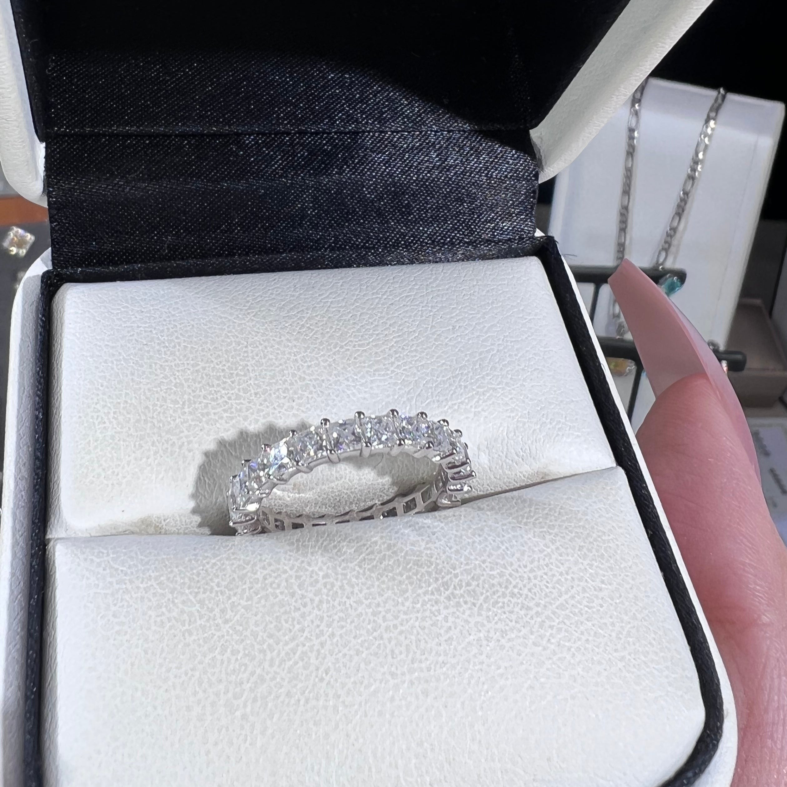 Pre ''JM'' Princess Cut Moissanite Band
