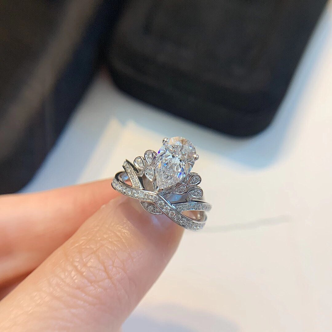 "Crown" 1.5ct Pear Cut Moissanite Ring