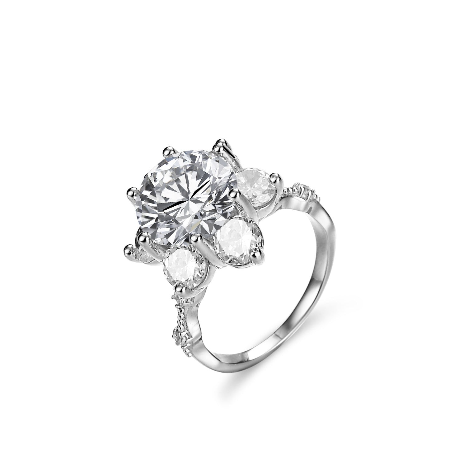 "Lotus" Round Cut Moissanite Ring