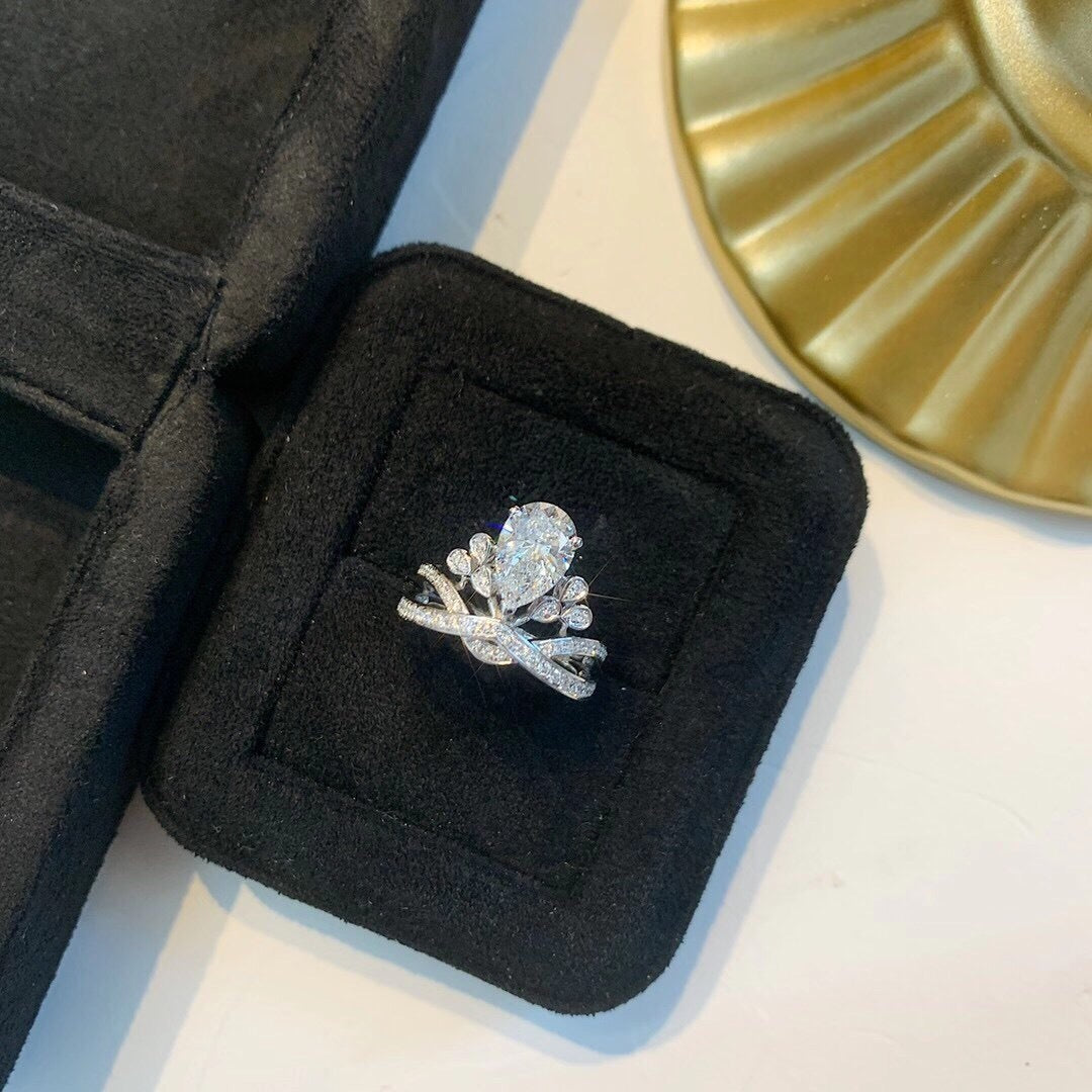 "Crown" 1.5ct Pear Cut Moissanite Ring
