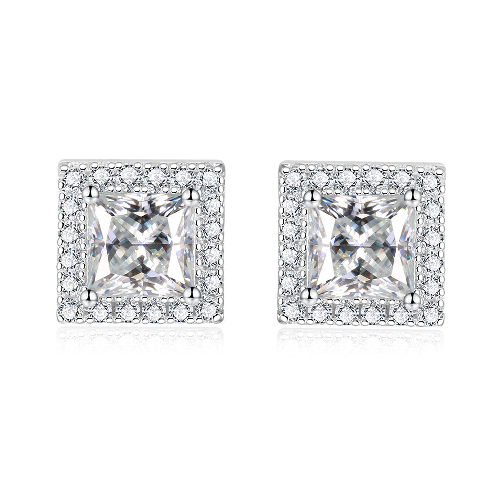 1ct Princess Cut Moissanite Earring Studs with Halo (4 colors)